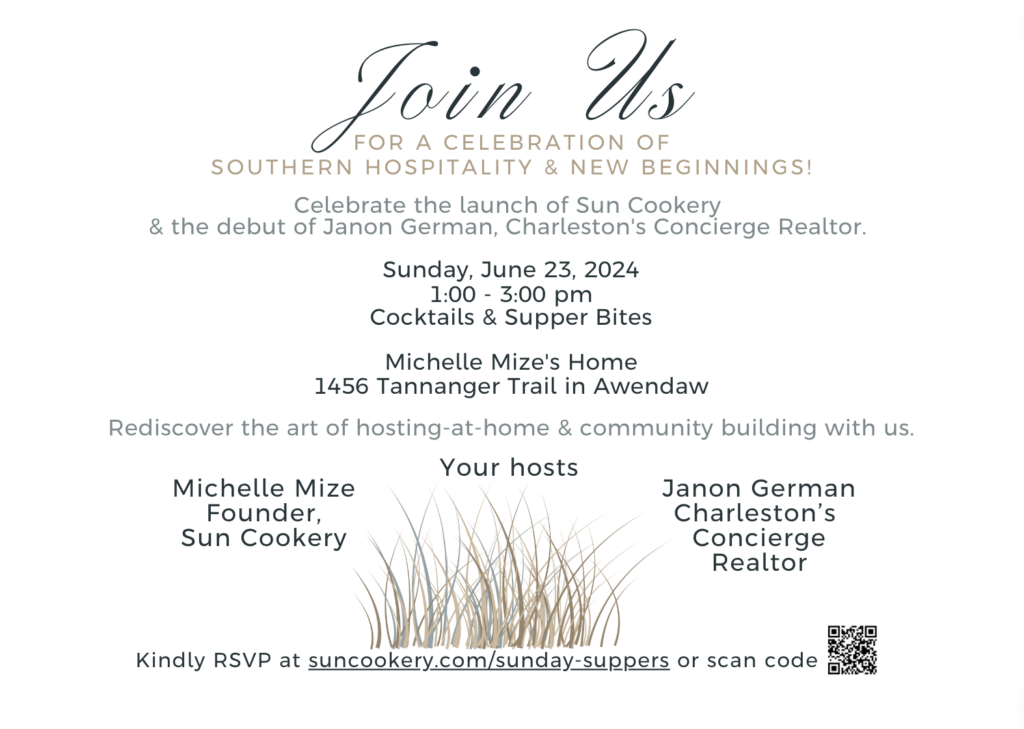 Printed Invitation to Sunday Supper hosted by Sun Cookery